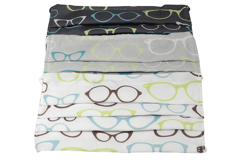 Reusable Pleated Face Masks, 3 Pack (Heart or Glasses Pattern)